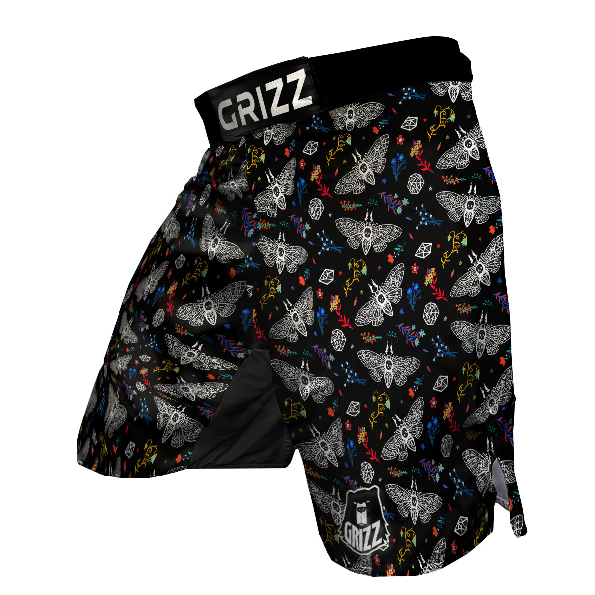 White Moth Hand Drawn Print Pattern MMA Shorts-grizzshop