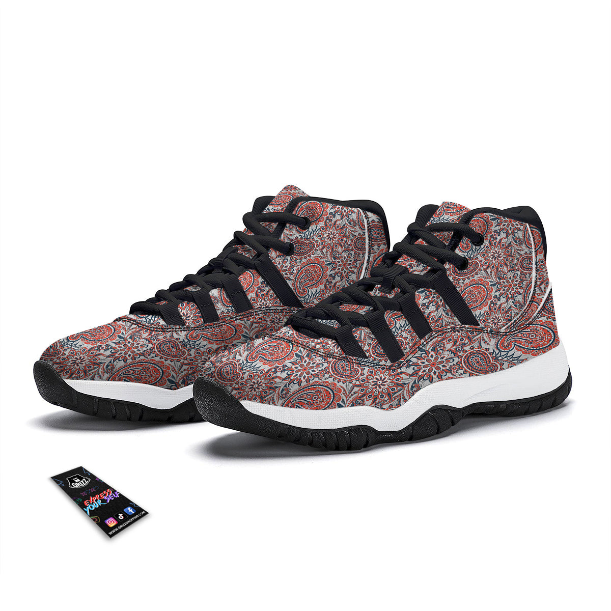 White Paisley Black Bball Shoes-grizzshop