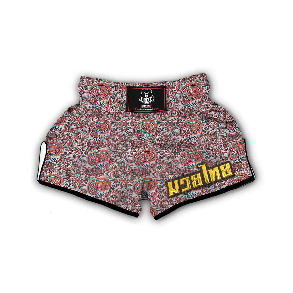 White Paisley Muay Thai Boxing Shorts-grizzshop