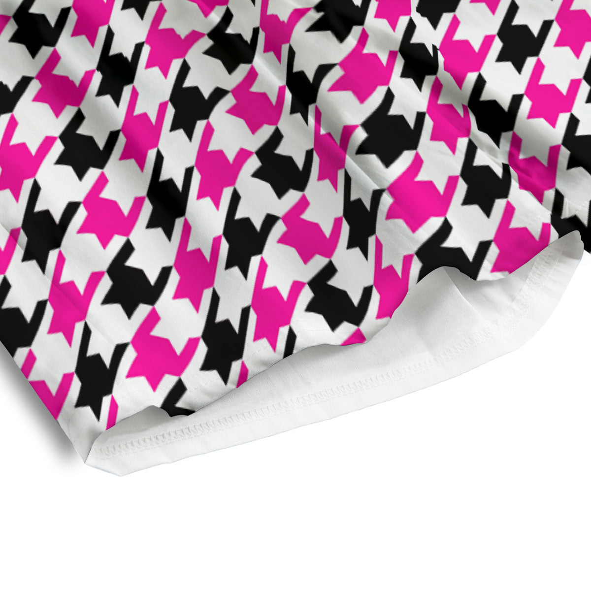 White Pink And Black Houndstooth Print Men's Athletic Shorts