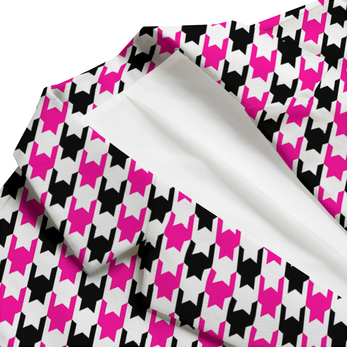 White Pink And Black Houndstooth Print Men's Blazer-grizzshop