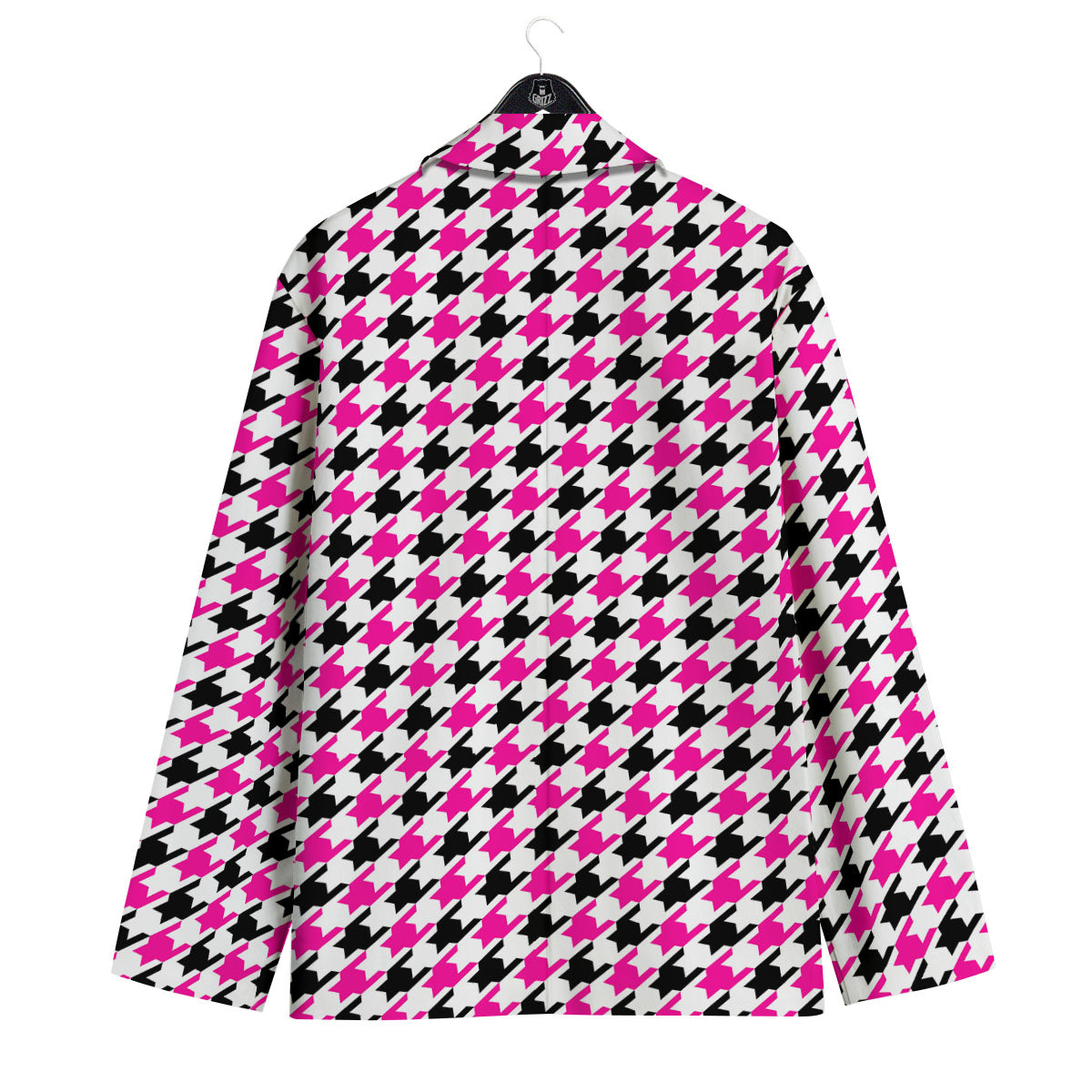 White Pink And Black Houndstooth Print Men's Sport Coat-grizzshop