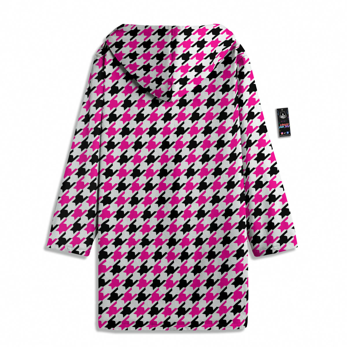 White Pink And Black Houndstooth Print Men's Windbreaker Jacket-grizzshop