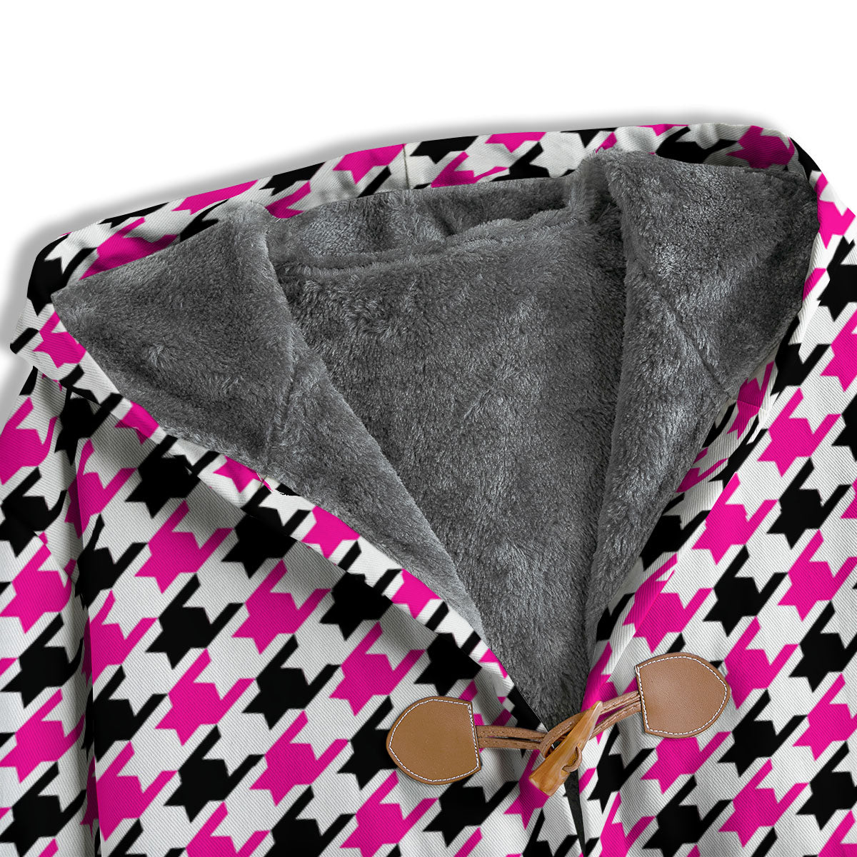 White Pink And Black Houndstooth Print Men's Windbreaker Jacket-grizzshop