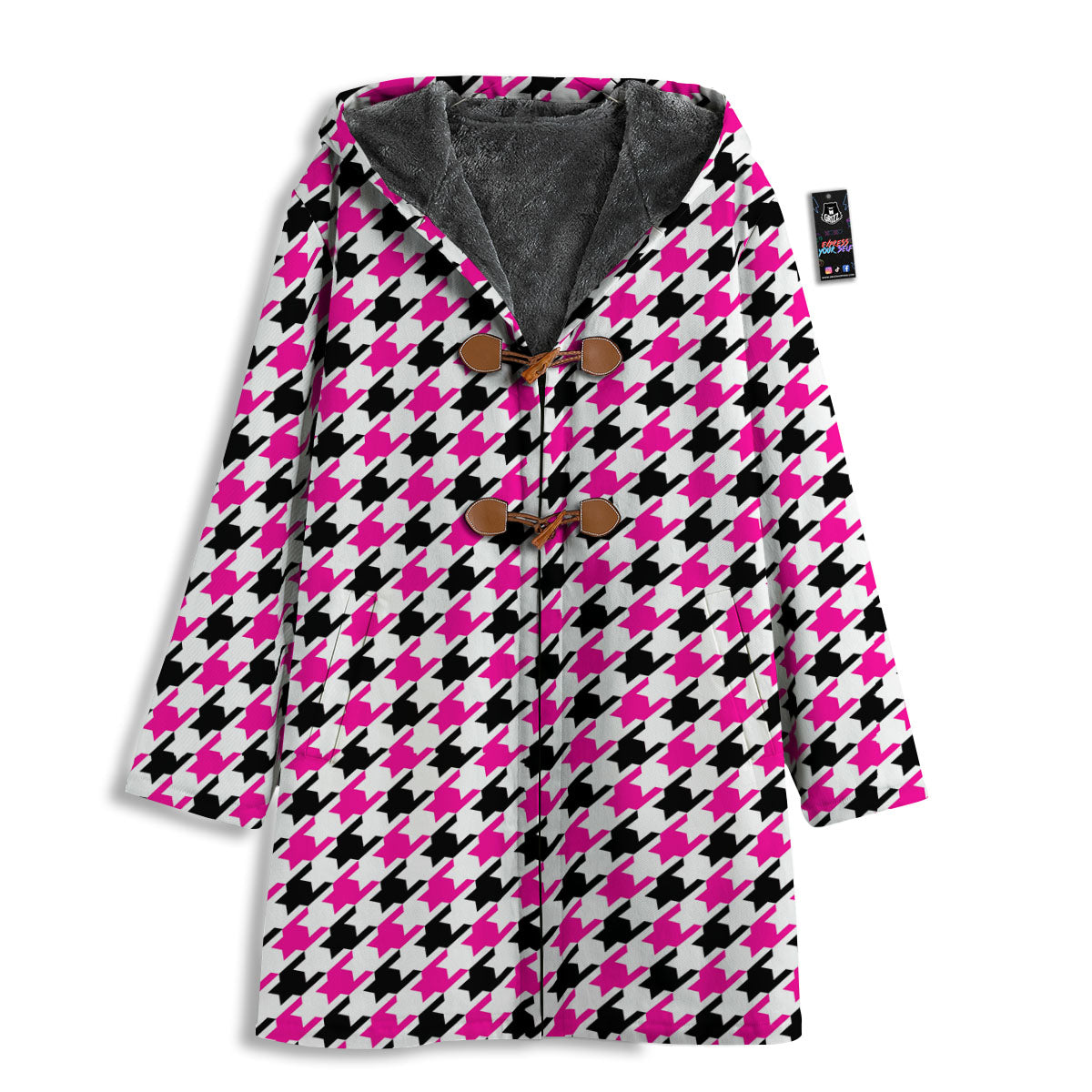 White Pink And Black Houndstooth Print Men's Windbreaker Jacket-grizzshop