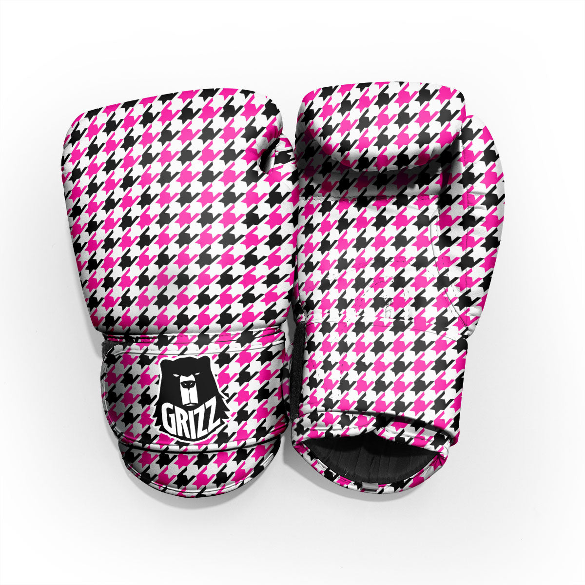 White Pink And Black Houndstooth Print Pro Boxing Glove