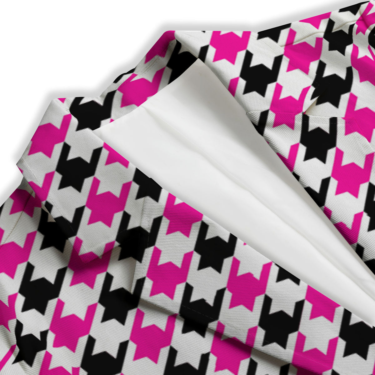 White Pink And Black Houndstooth Print Women's Blazer-grizzshop