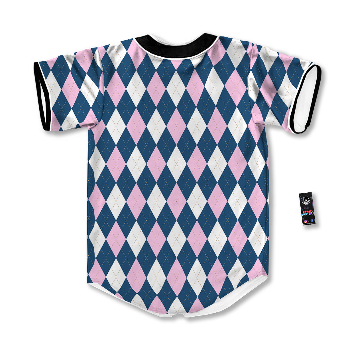 White Pink And Blue Argyle Print Pattern Baseball Jersey-grizzshop