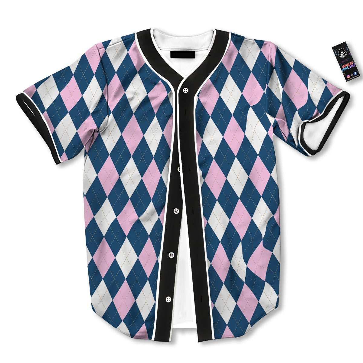 White Pink And Blue Argyle Print Pattern Baseball Jersey-grizzshop