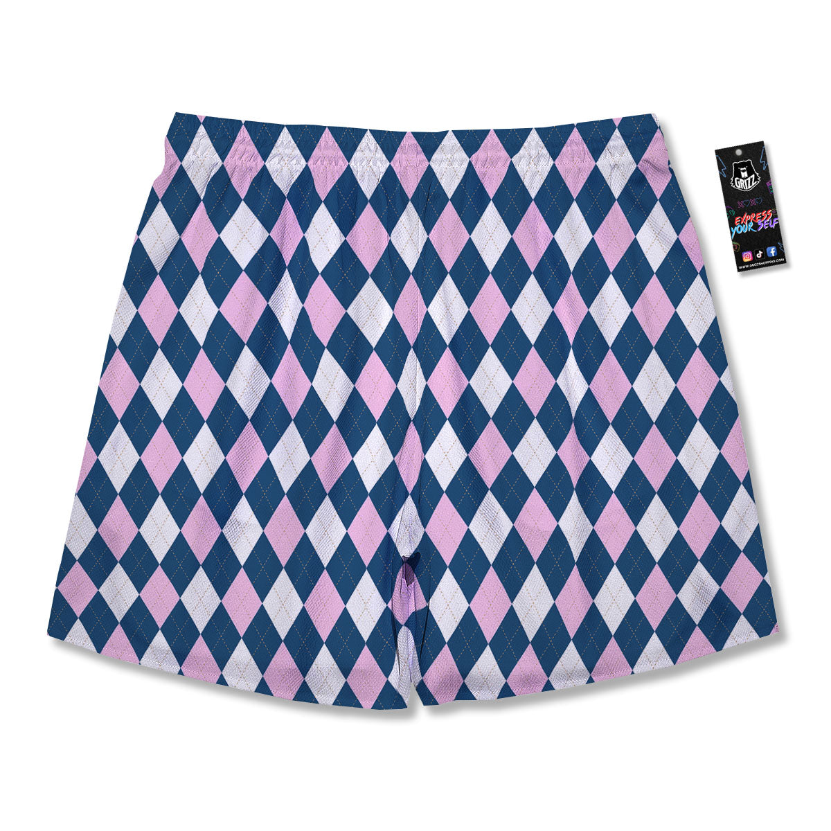 White Pink And Blue Argyle Print Pattern Men's Running Shorts-grizzshop