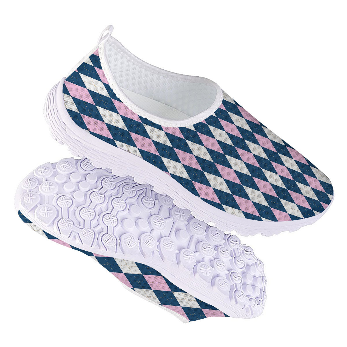 White Pink And Blue Argyle Print Pattern Nurse Shoes-grizzshop
