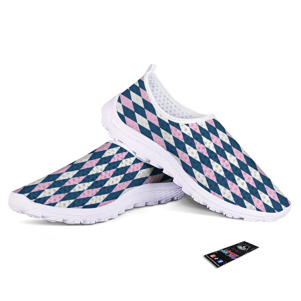 White Pink And Blue Argyle Print Pattern Nurse Shoes-grizzshop
