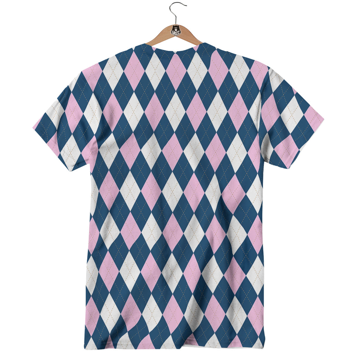 White Pink And Blue Argyle Print Pattern T-Shirt-grizzshop
