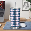 White Pink And Blue Argyle Print Pattern Tumbler-grizzshop