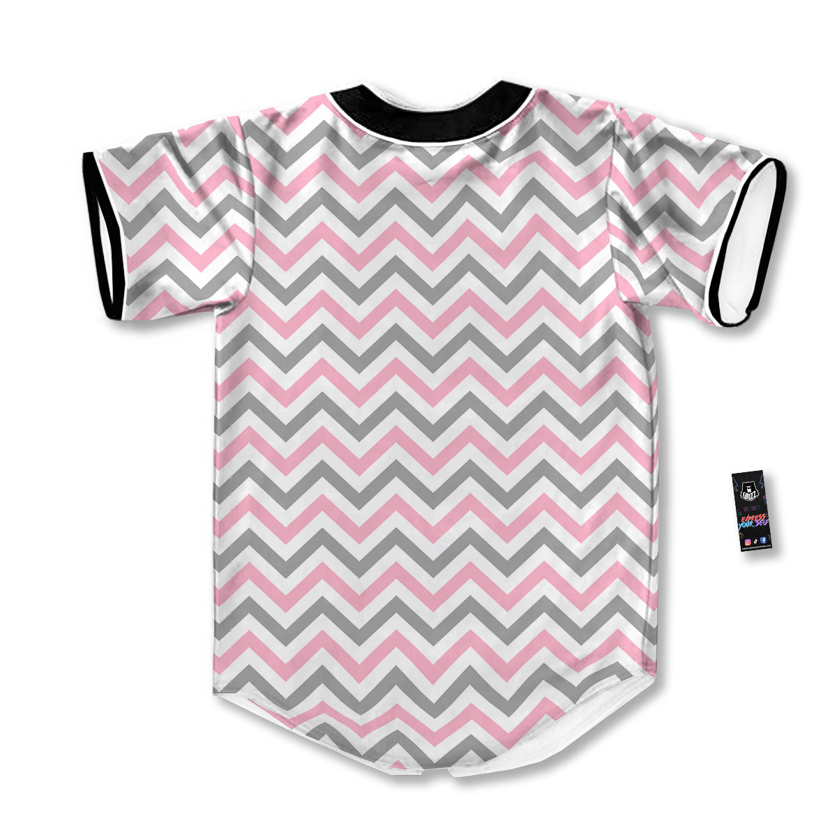 White Pink And Grey Chevron Print Baseball Jersey-grizzshop