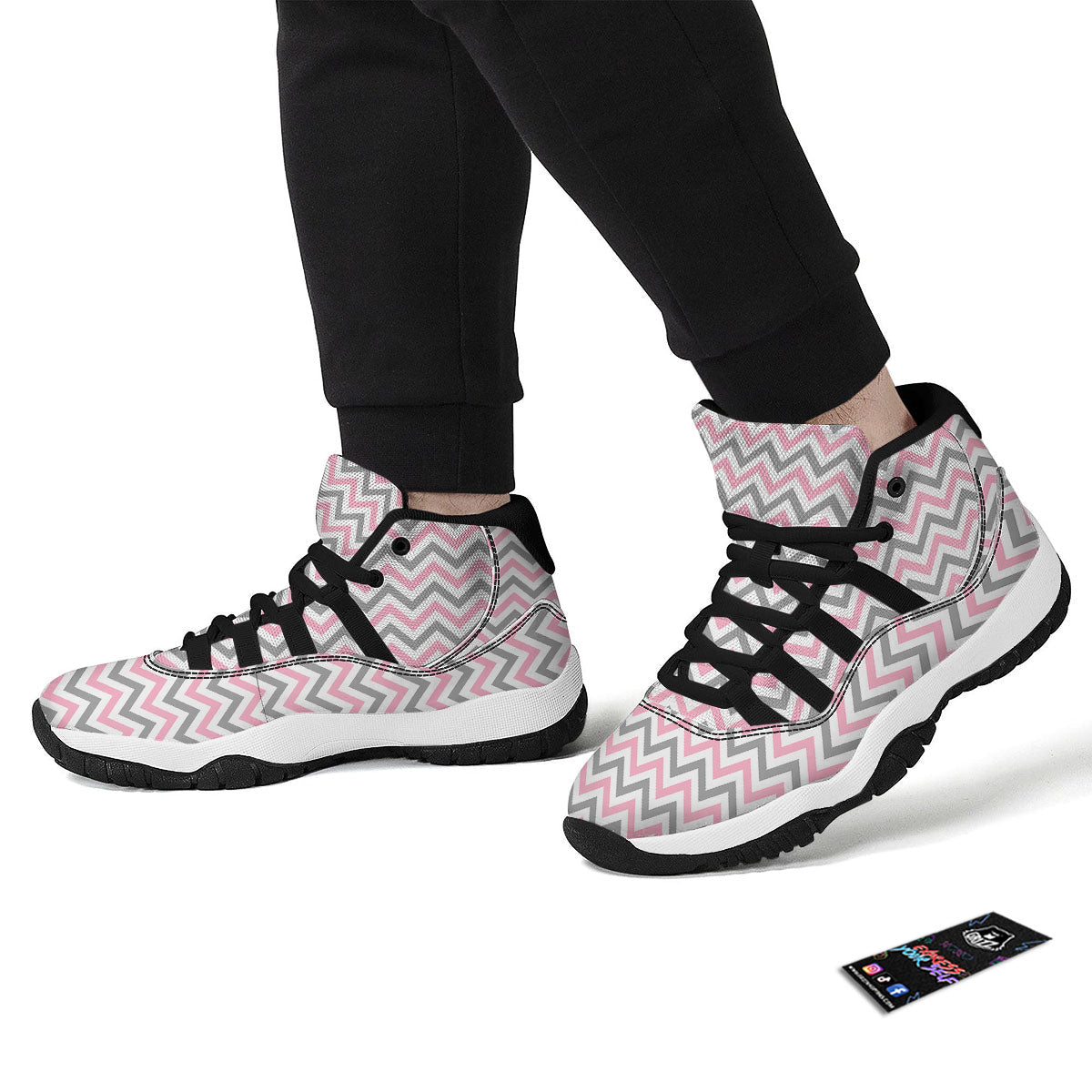 White Pink And Grey Chevron Print Black Bball Shoes-grizzshop