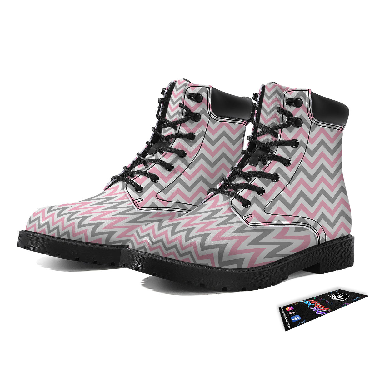 White Pink And Grey Chevron Print Boots-grizzshop