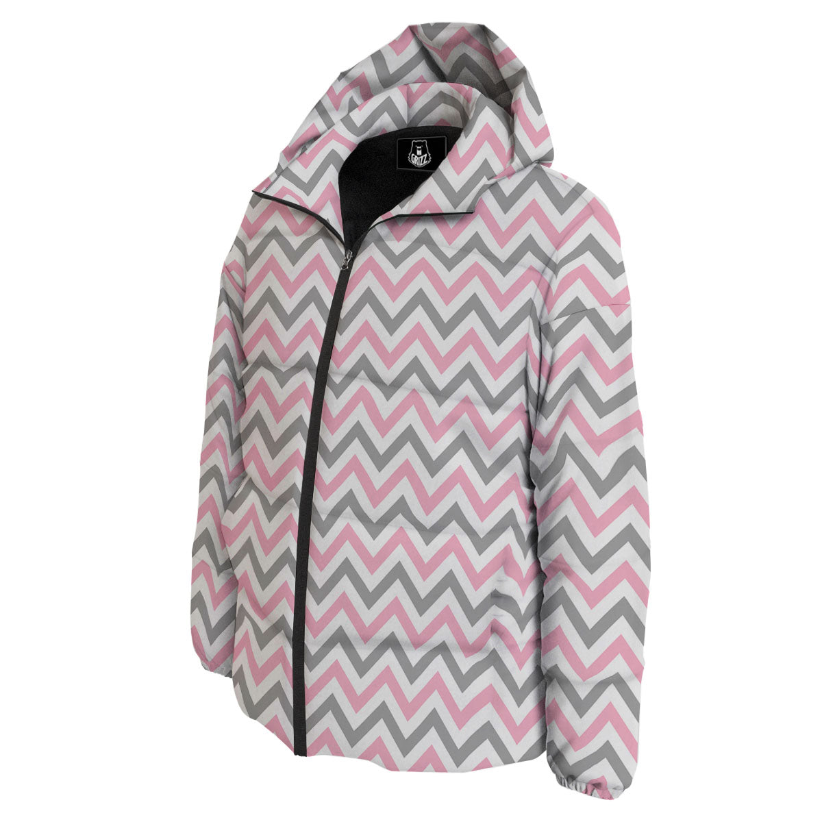 White Pink And Grey Chevron Print Down Jacket-grizzshop