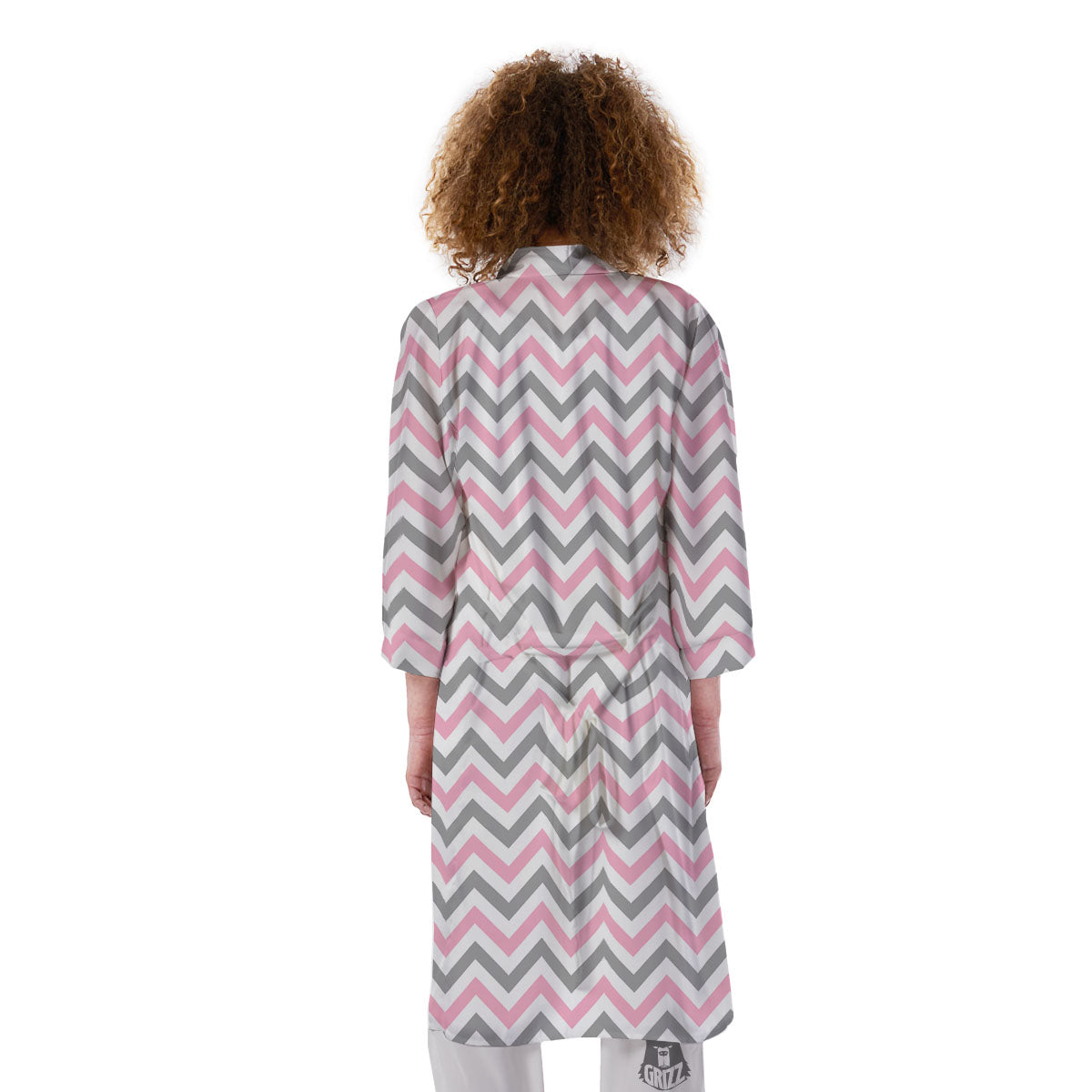 White Pink And Grey Chevron Print Kimono-grizzshop
