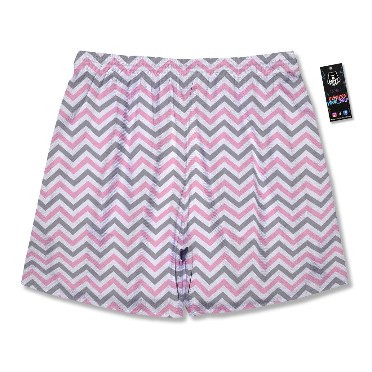 White Pink And Grey Chevron Print Men's Running Shorts-grizzshop