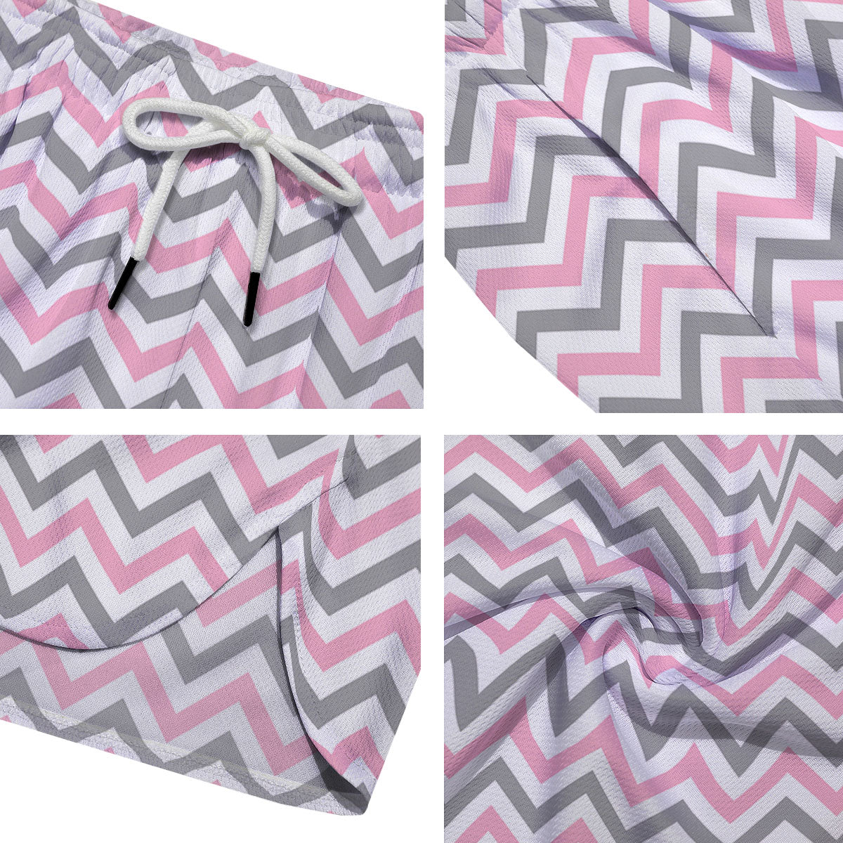 White Pink And Grey Chevron Print Men's Running Shorts-grizzshop