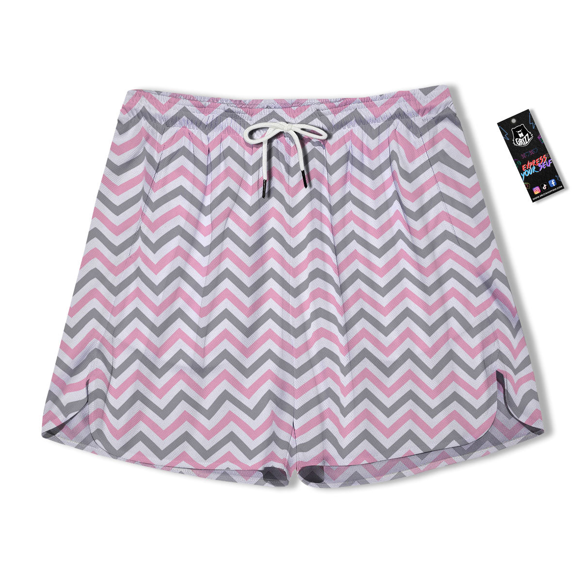 White Pink And Grey Chevron Print Men's Running Shorts-grizzshop