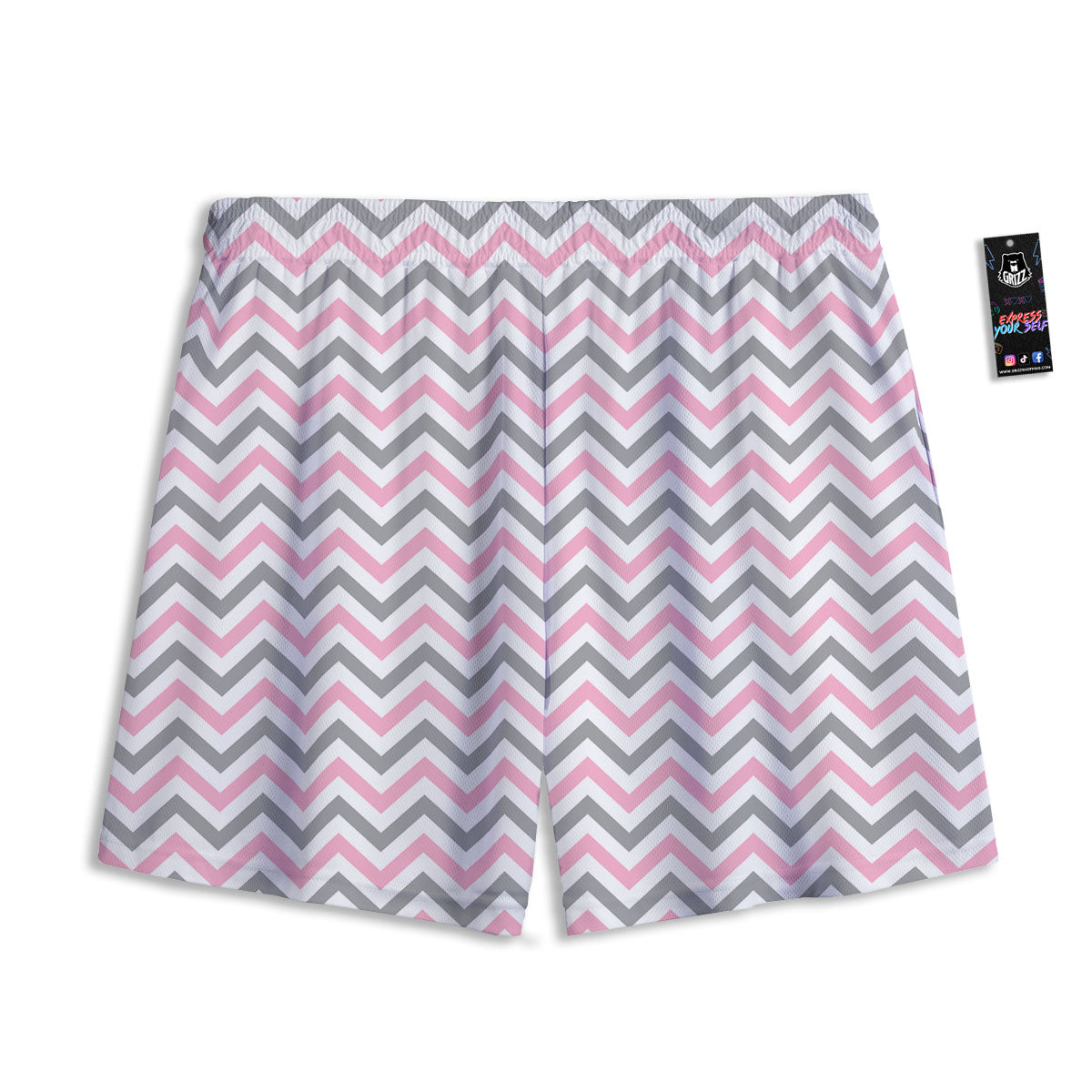 White Pink And Grey Chevron Print Mesh Shorts