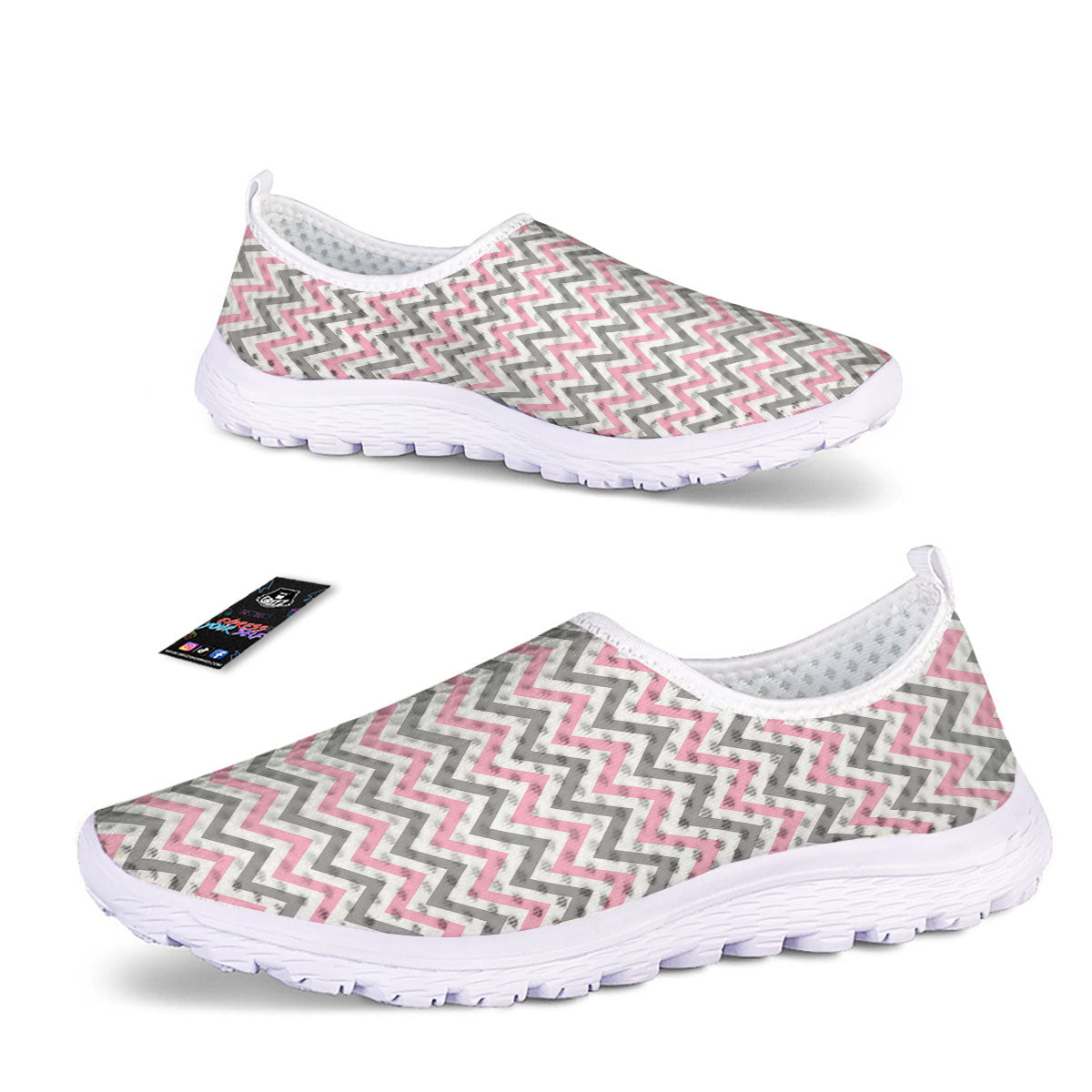 White Pink And Grey Chevron Print Nurse Shoes-grizzshop