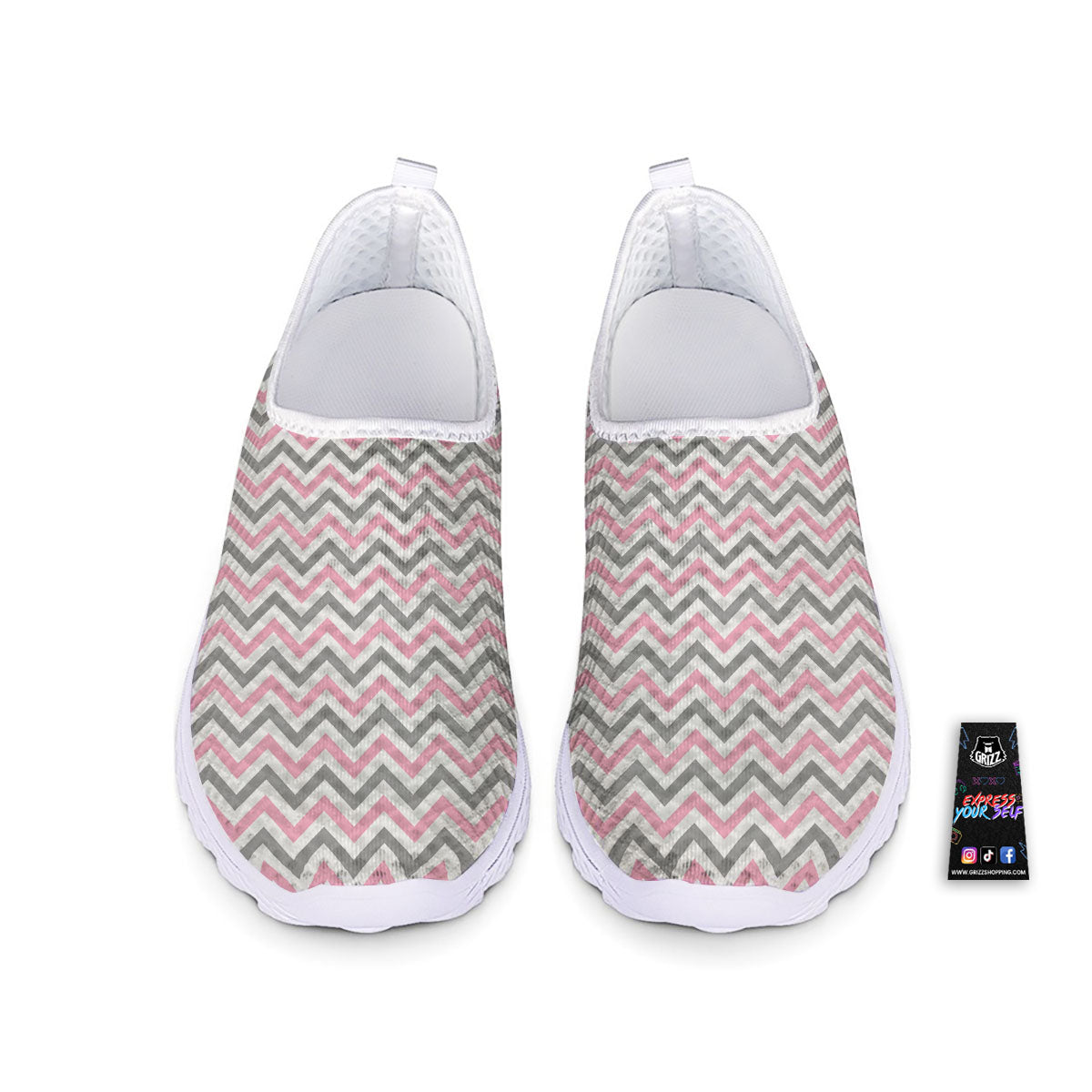 White Pink And Grey Chevron Print Nurse Shoes-grizzshop
