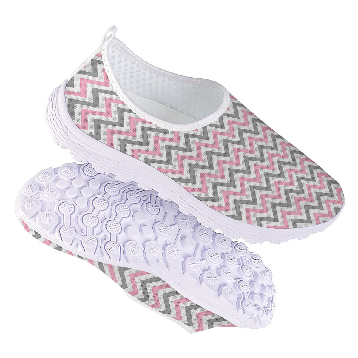 White Pink And Grey Chevron Print Nurse Shoes-grizzshop