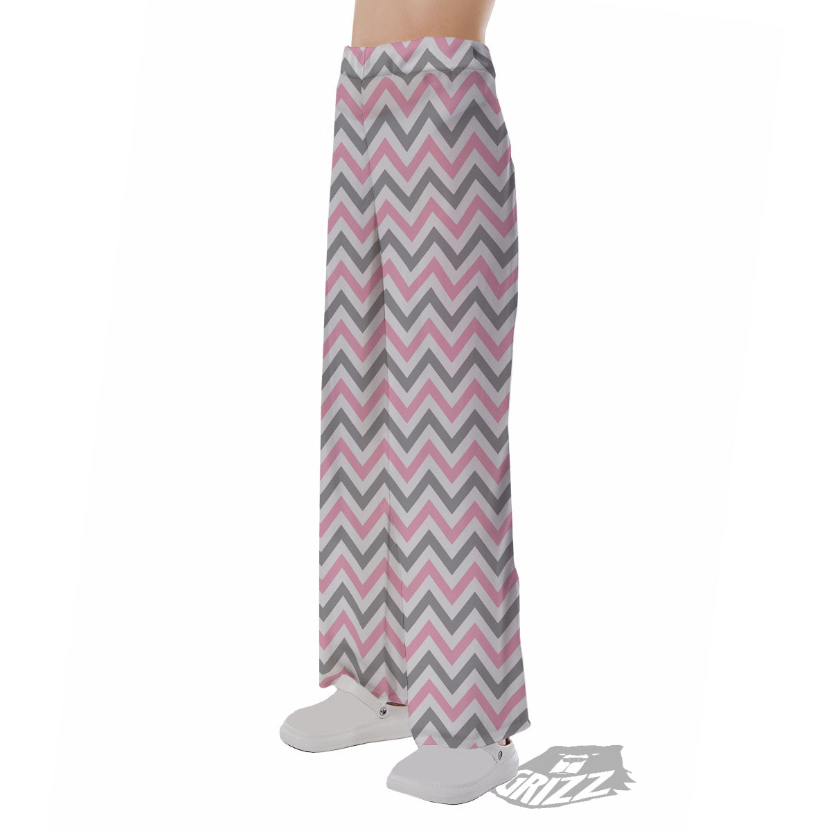 White Pink And Grey Chevron Print Pajama Pants-grizzshop