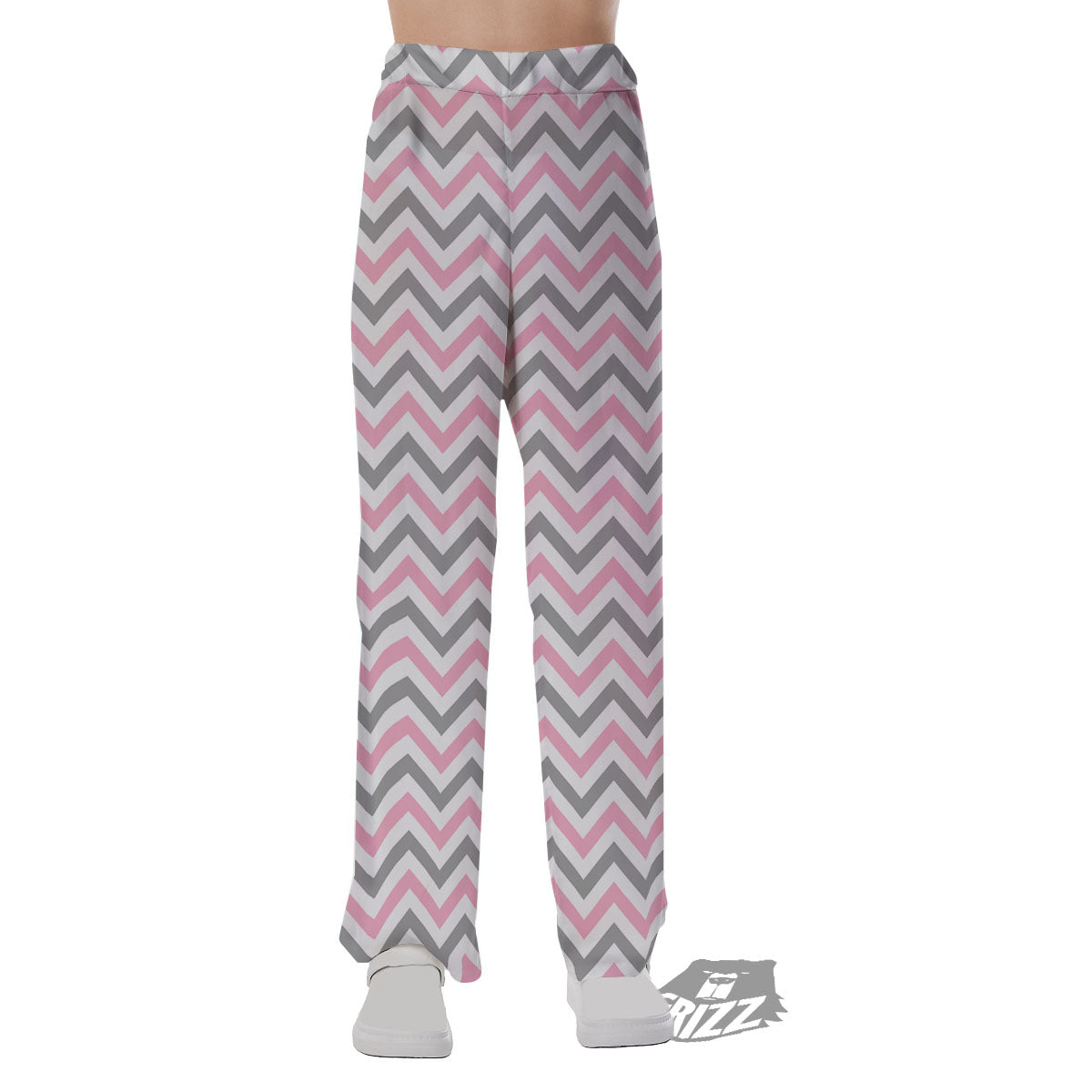 White Pink And Grey Chevron Print Pajama Pants-grizzshop
