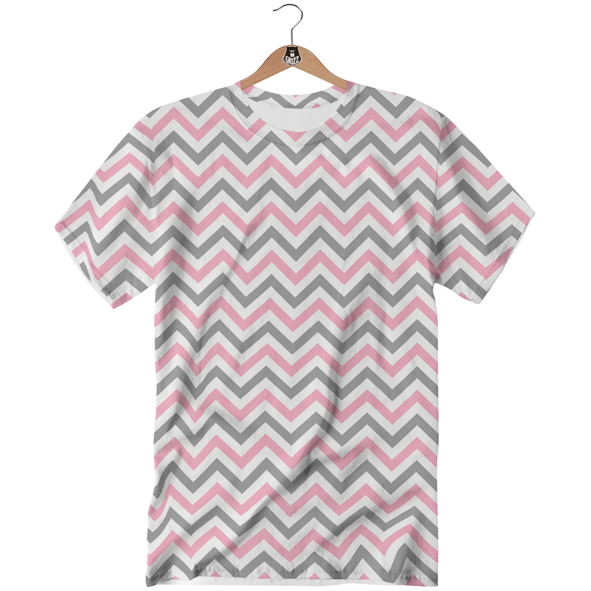 White Pink And Grey Chevron Print T-Shirt-grizzshop