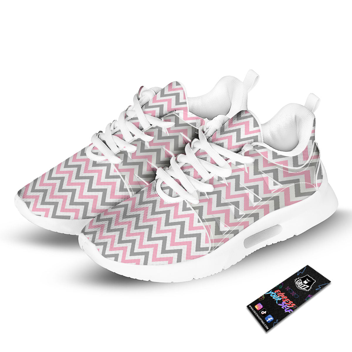 White Pink And Grey Chevron Print Tennis Shoes-grizzshop