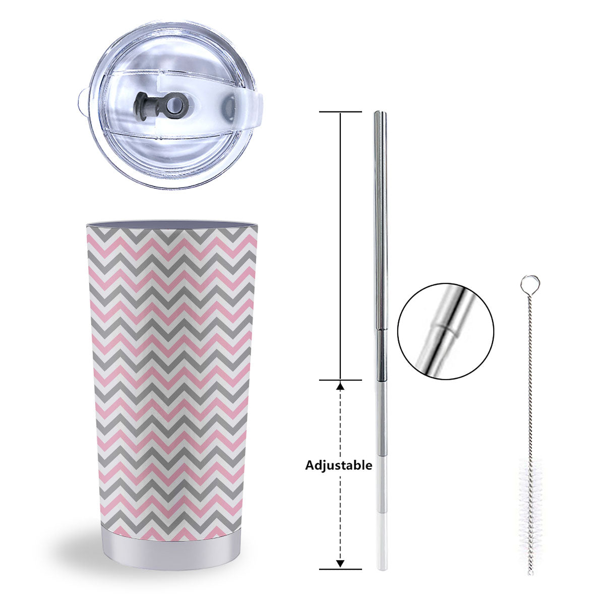 White Pink And Grey Chevron Print Tumbler-grizzshop