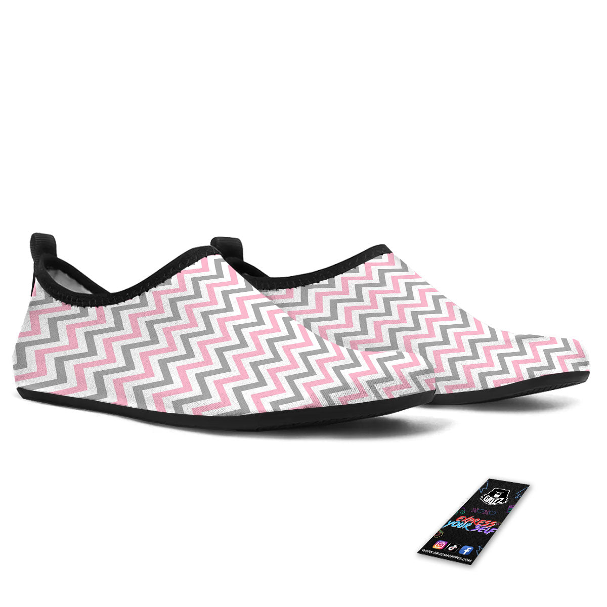 White Pink And Grey Chevron Print Water Shoes-grizzshop