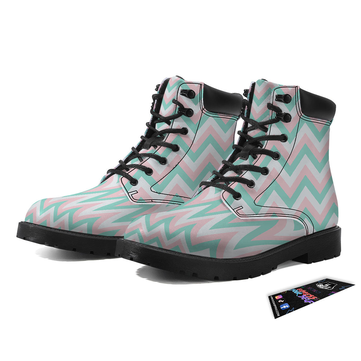White Pink And Navy Chevron Print Boots-grizzshop