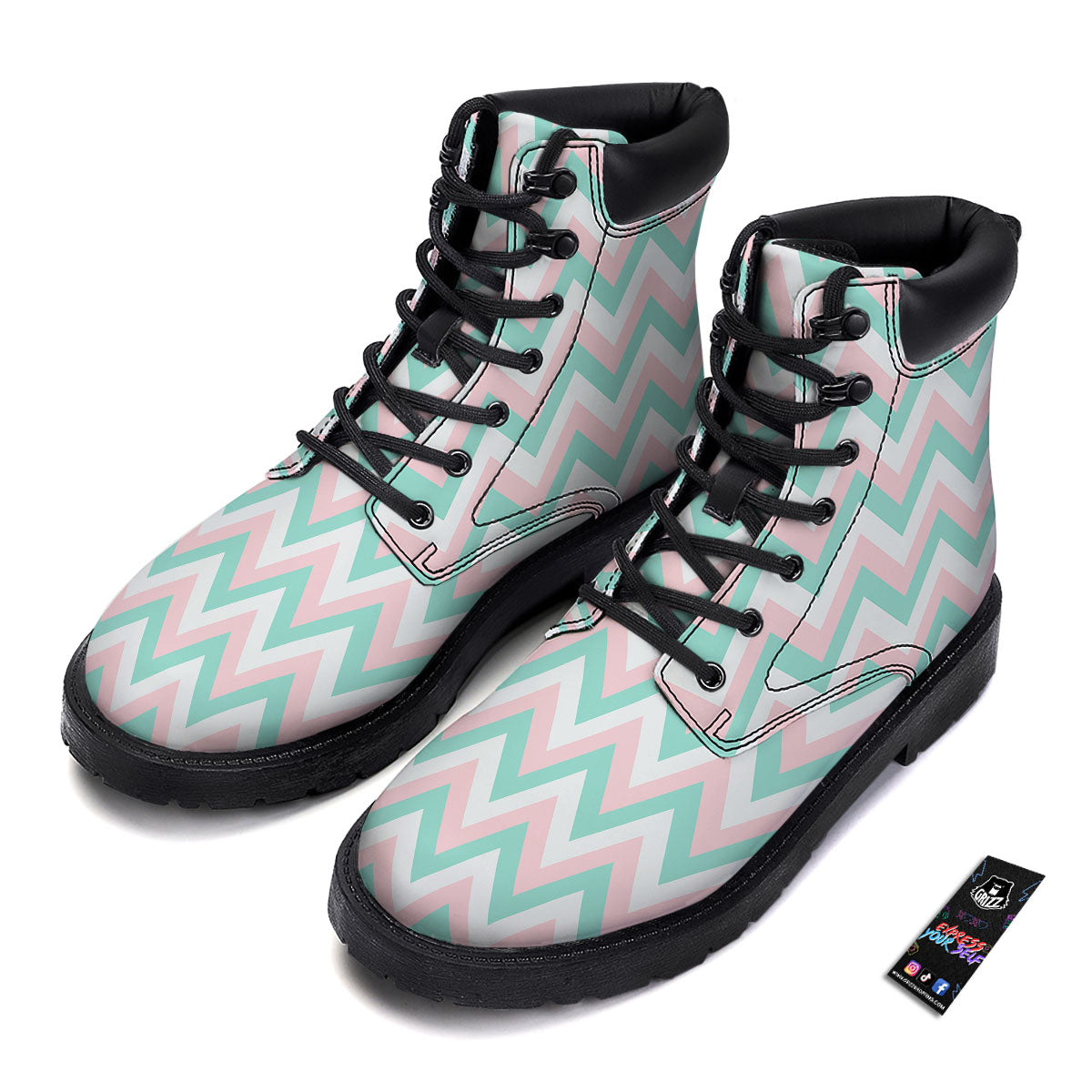 White Pink And Navy Chevron Print Boots-grizzshop