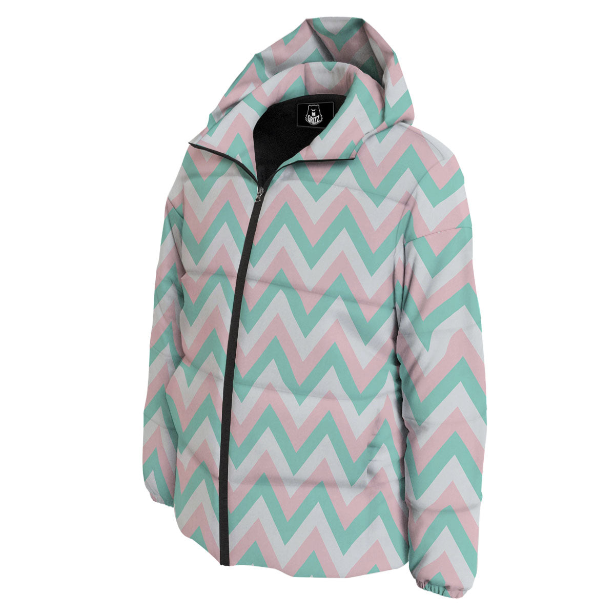 White Pink And Navy Chevron Print Down Jacket-grizzshop