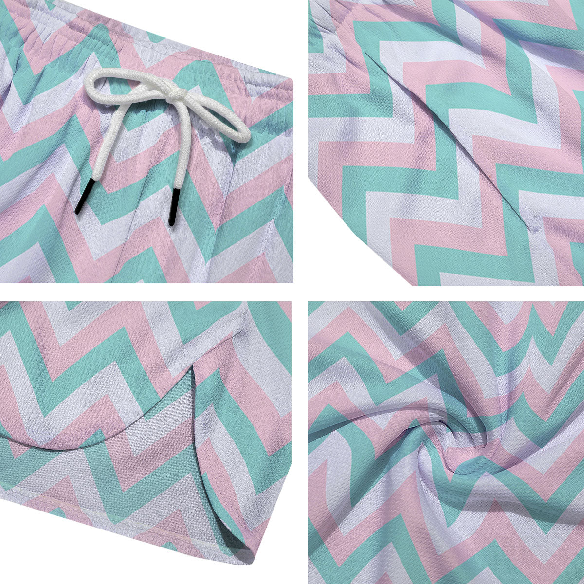 White Pink And Navy Chevron Print Men's Running Shorts-grizzshop