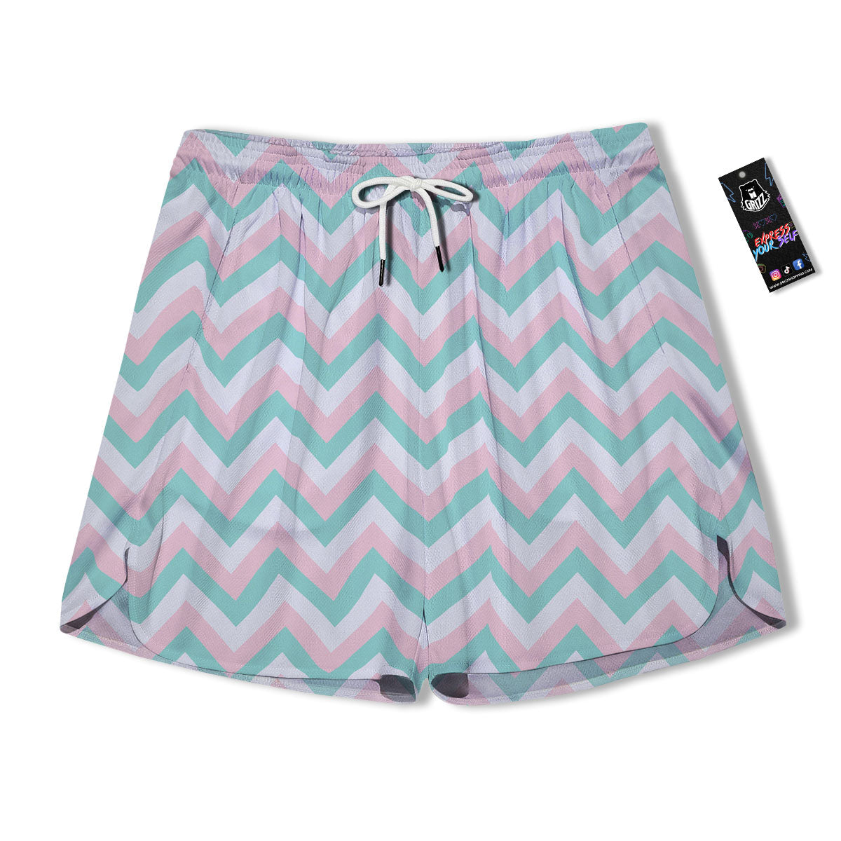 White Pink And Navy Chevron Print Men's Running Shorts-grizzshop