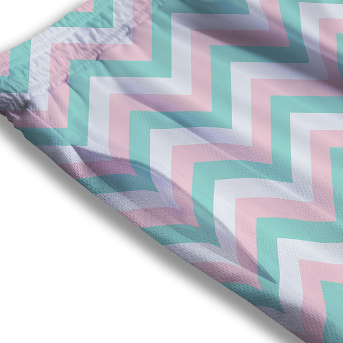 White Pink And Navy Chevron Print Mesh Shorts