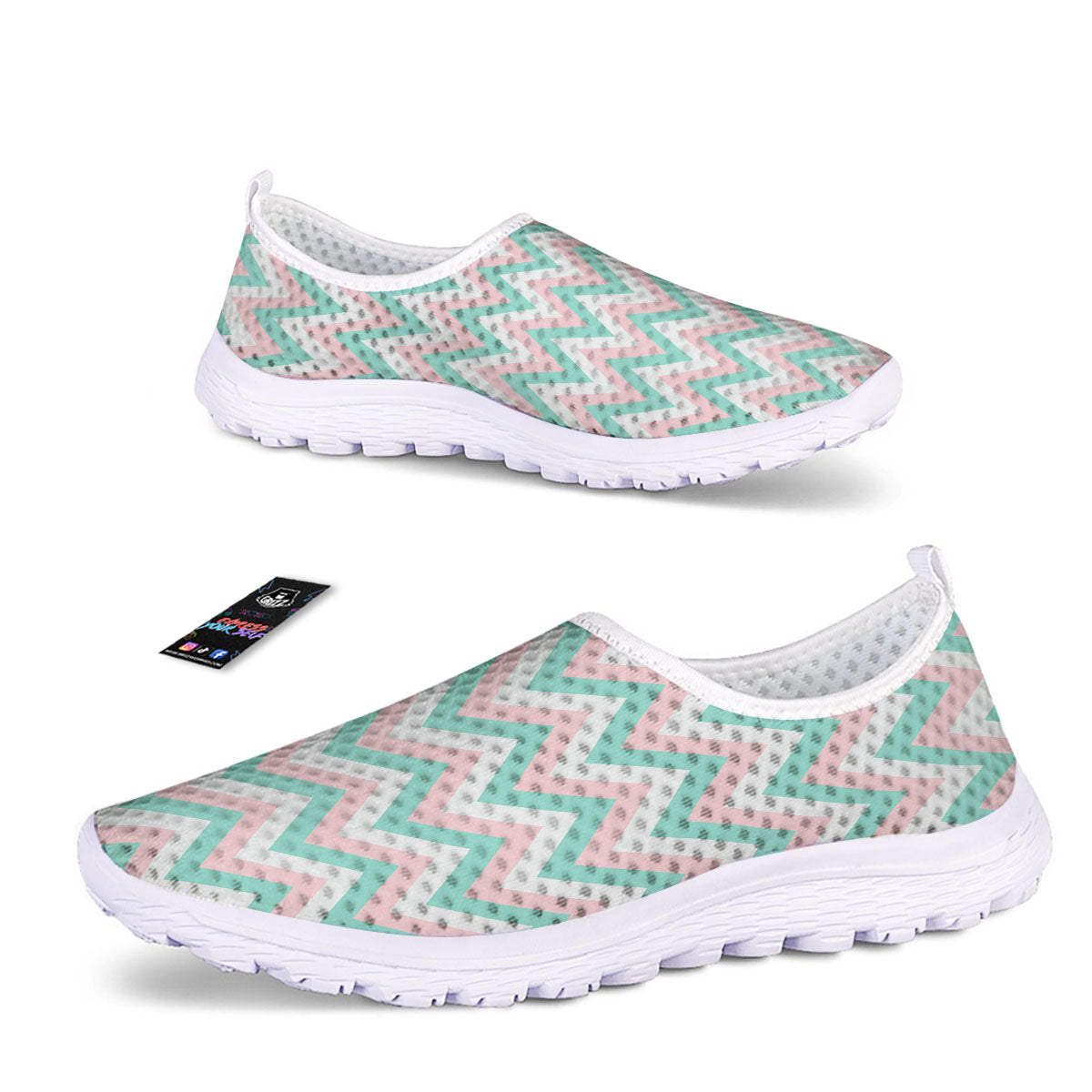 White Pink And Navy Chevron Print Nurse Shoes-grizzshop