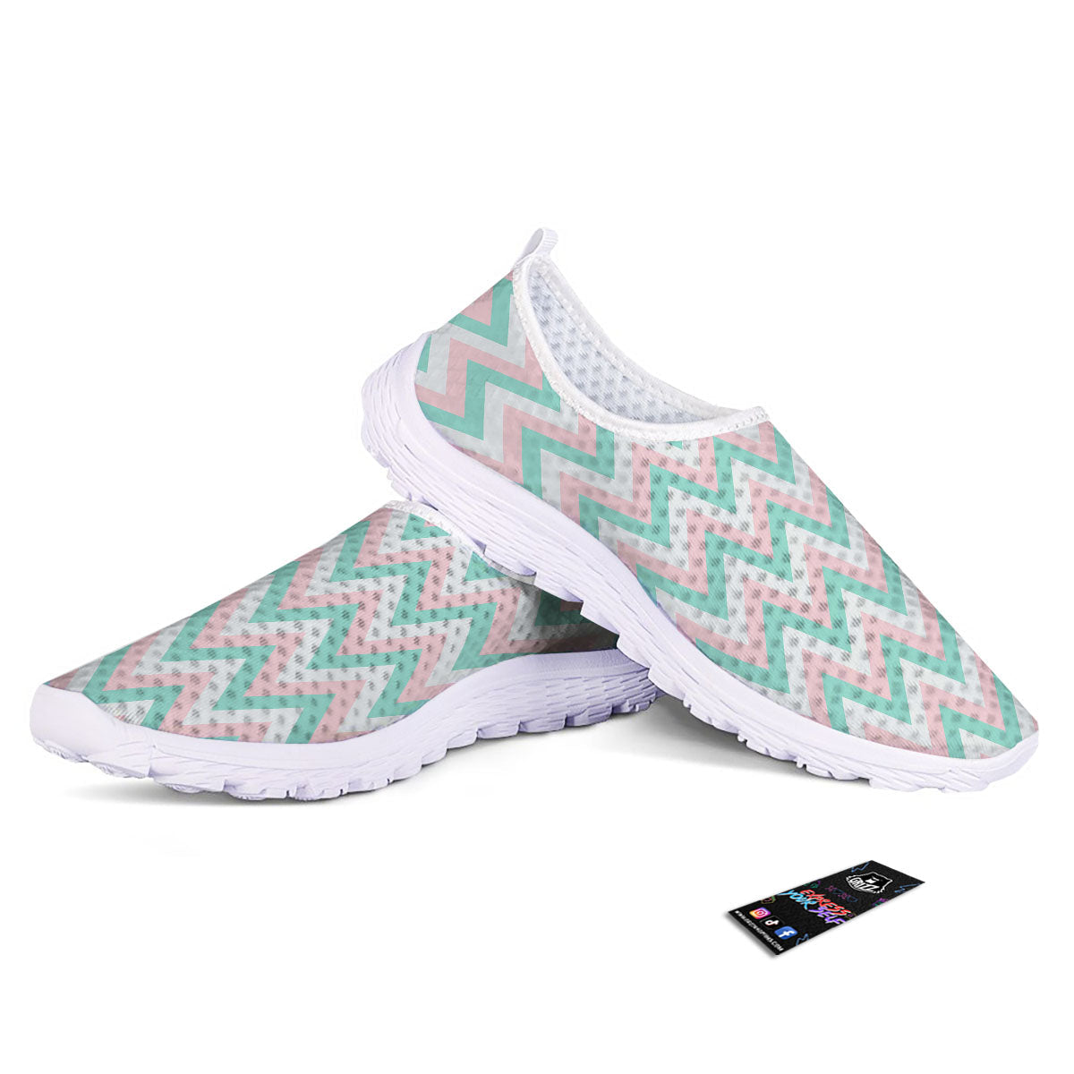 White Pink And Navy Chevron Print Nurse Shoes-grizzshop