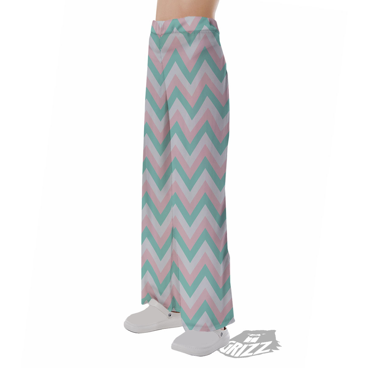 White Pink And Navy Chevron Print Pajama Pants-grizzshop