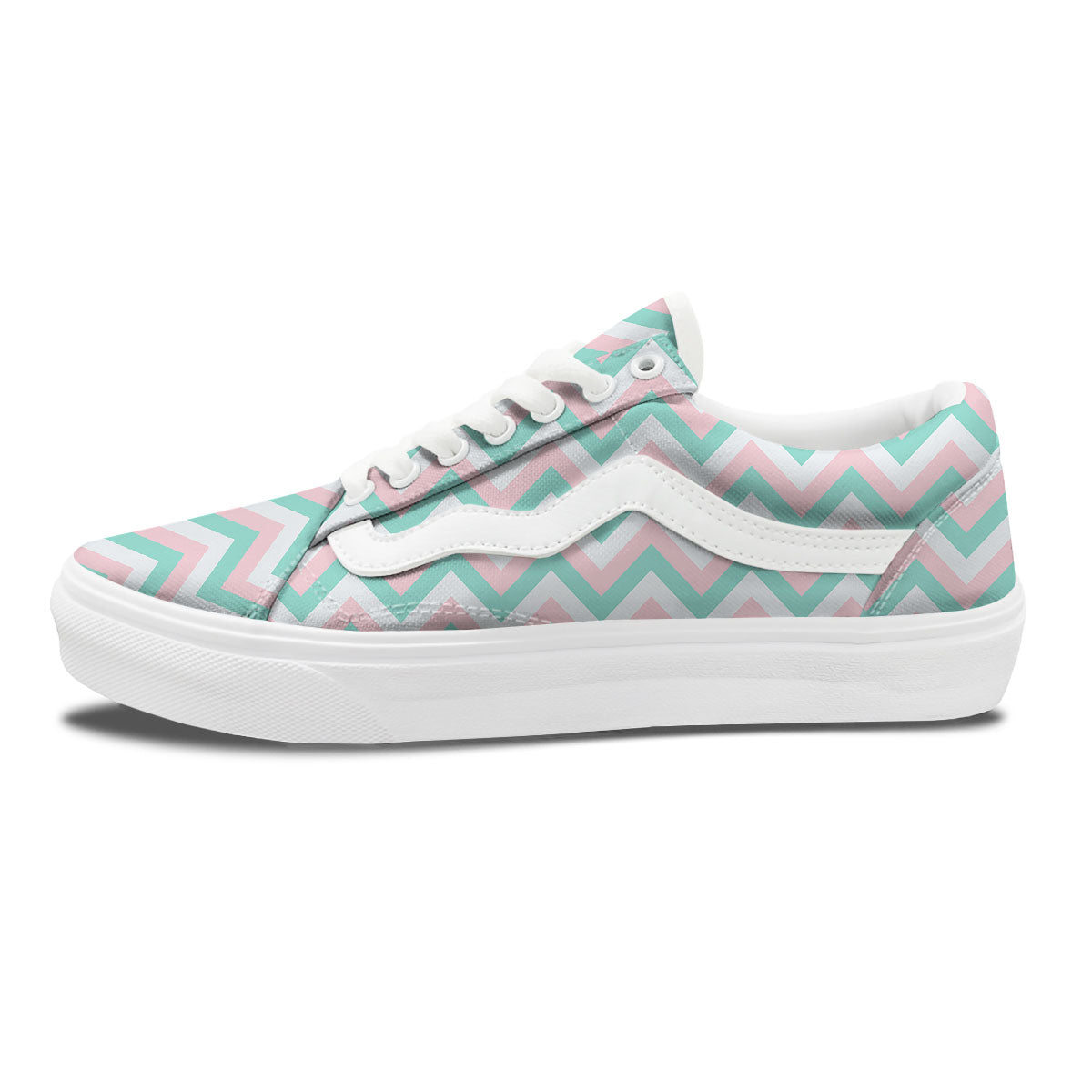 White Pink And Navy Chevron Print Skate Shoes-grizzshop