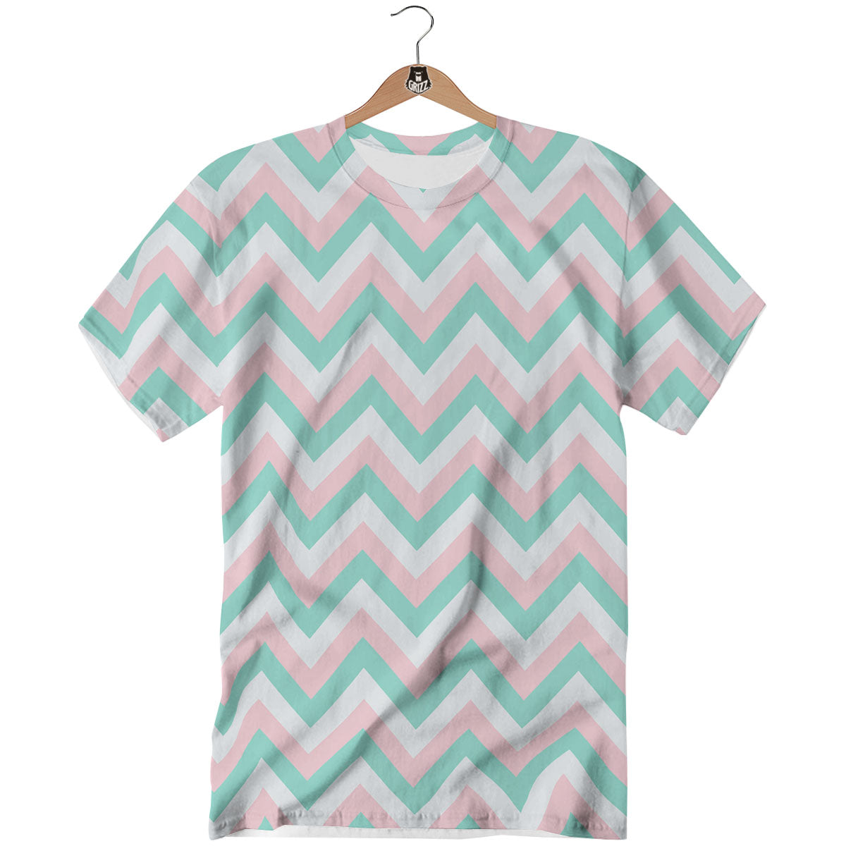 White Pink And Navy Chevron Print T-Shirt-grizzshop