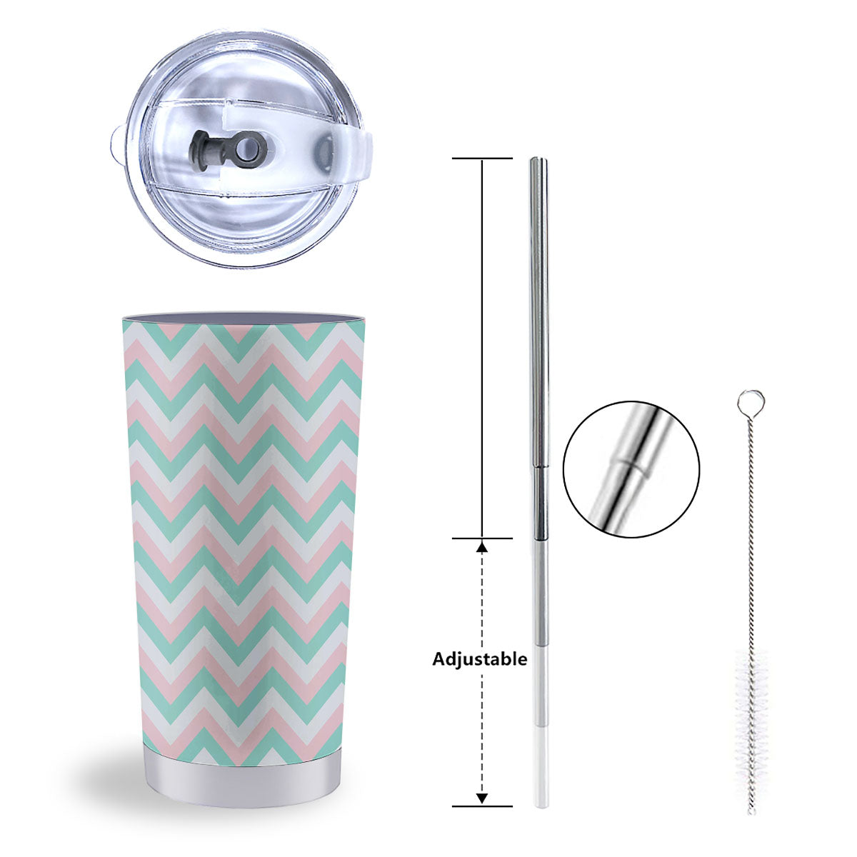 White Pink And Navy Chevron Print Tumbler-grizzshop