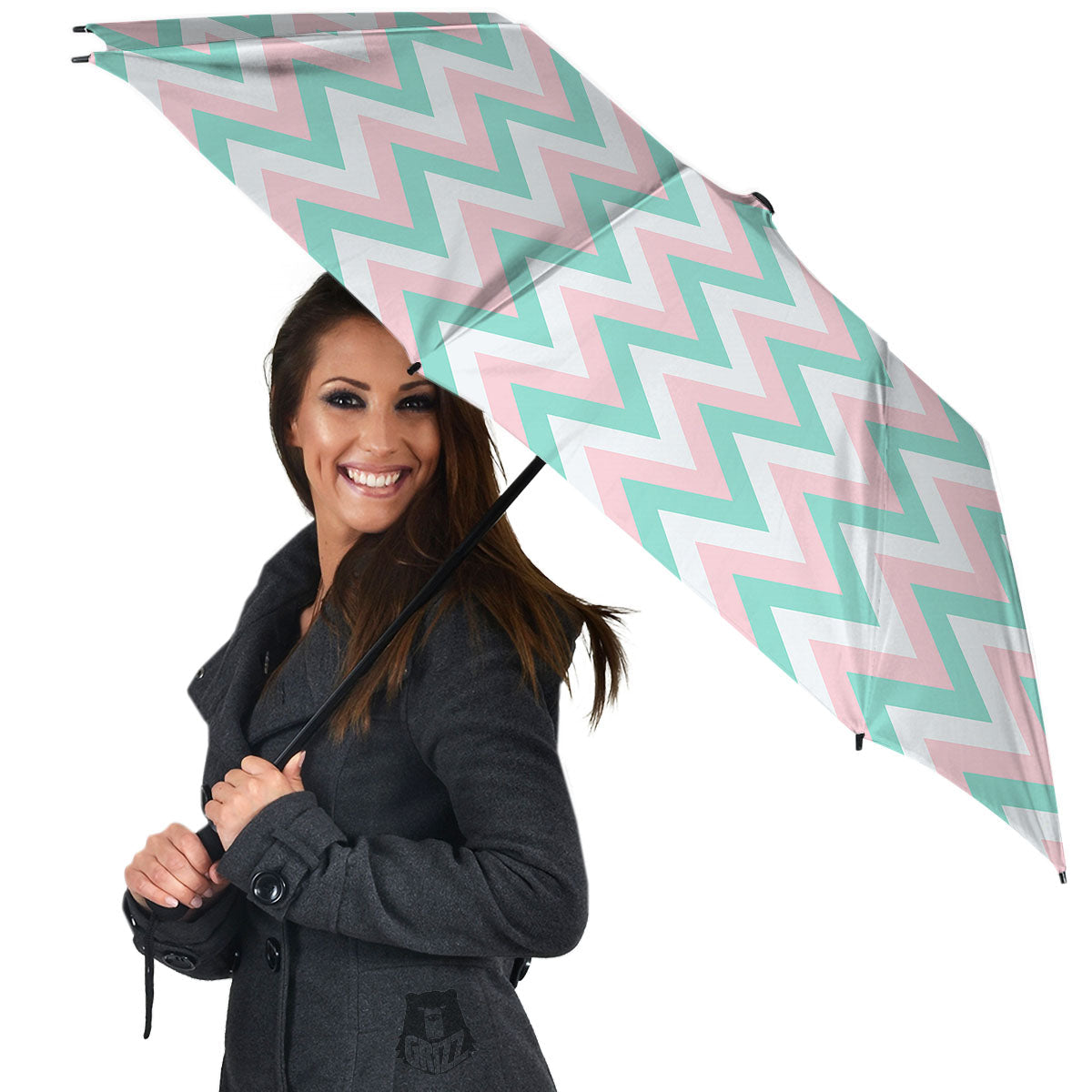 White Pink And Navy Chevron Print Umbrella-grizzshop