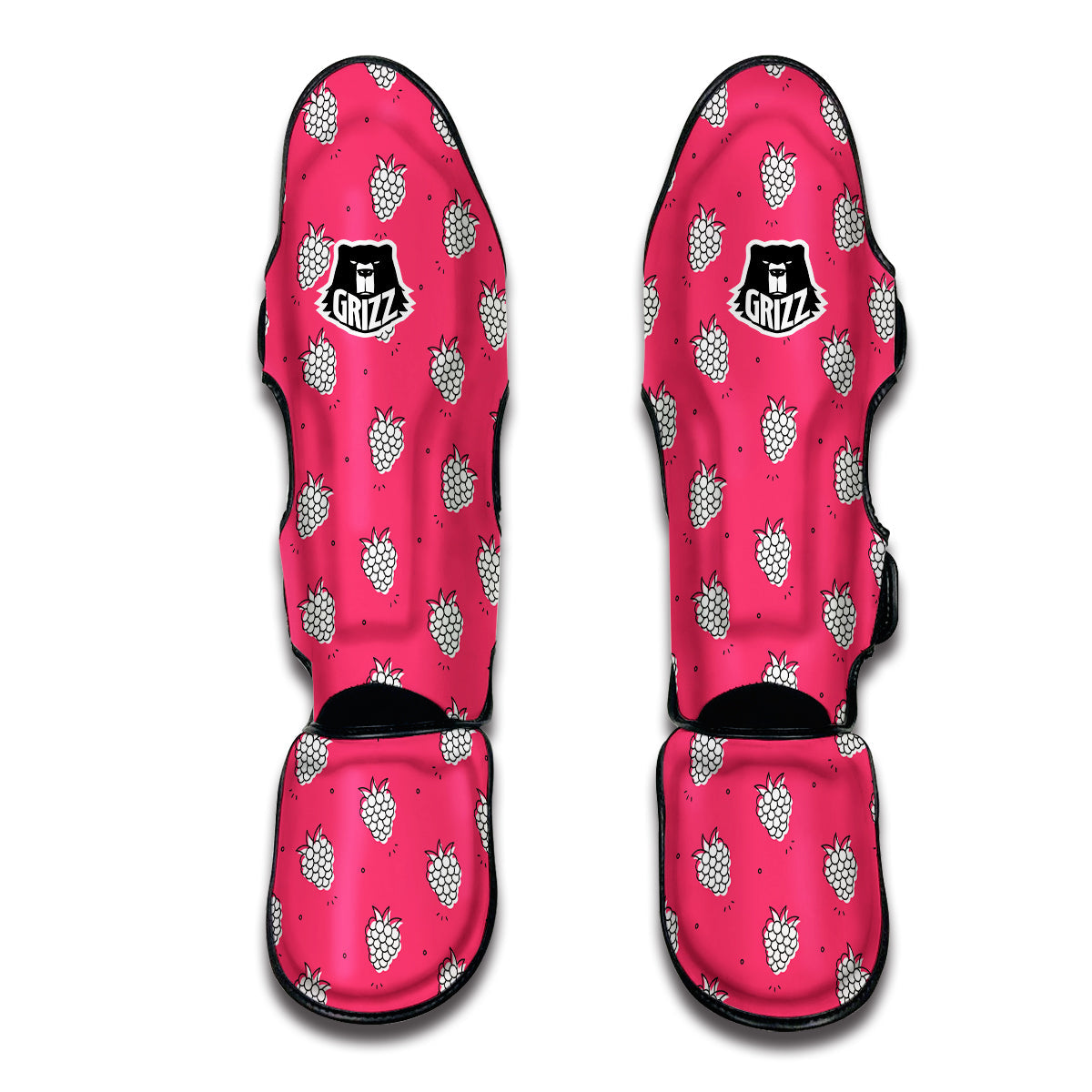 White Raspberry Pink Print Pattern Muay Thai Shin Guards-grizzshop